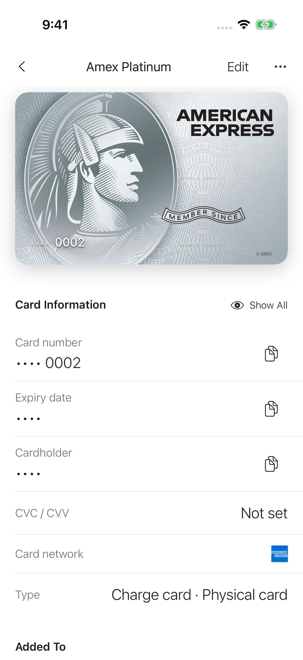 Masked card details