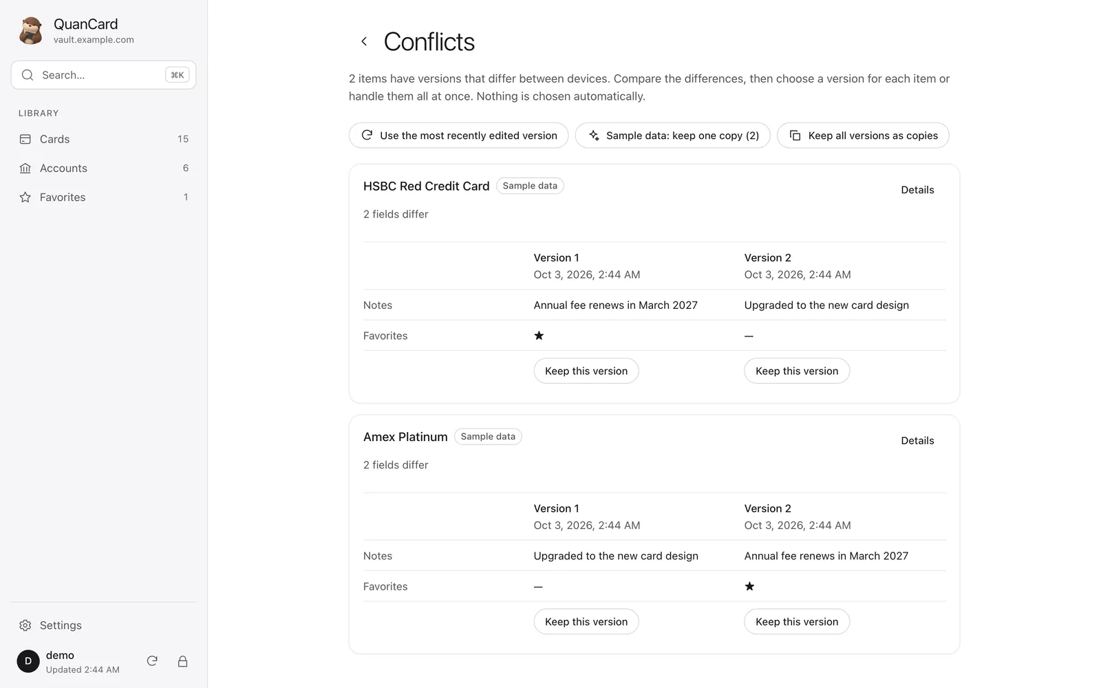 Conflict centre: field differences for two items with choices