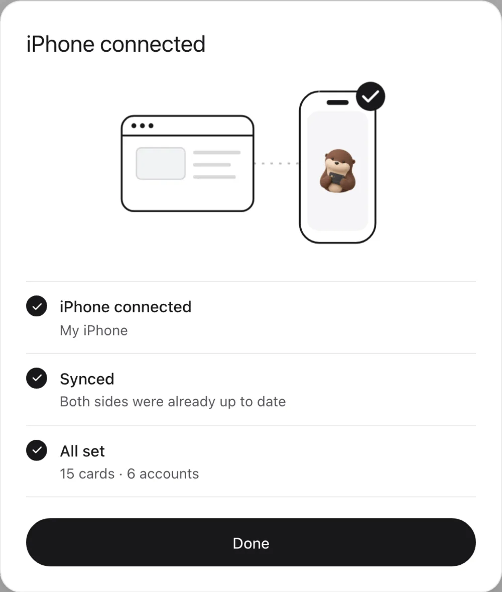 Pairing complete: iPhone connected, synced, all set